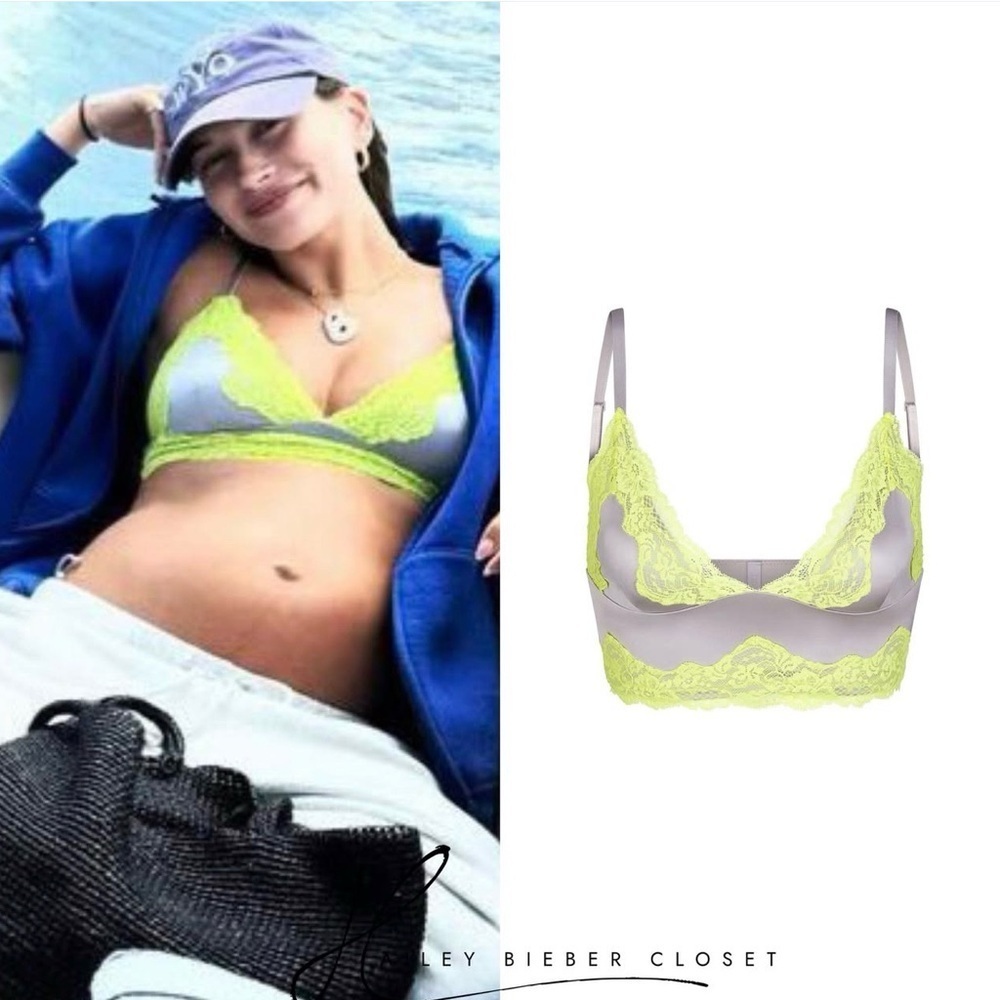 SKIMS Lace Longline Top Chrome Hailey Bieber Blogger Favorite Neon Size XS